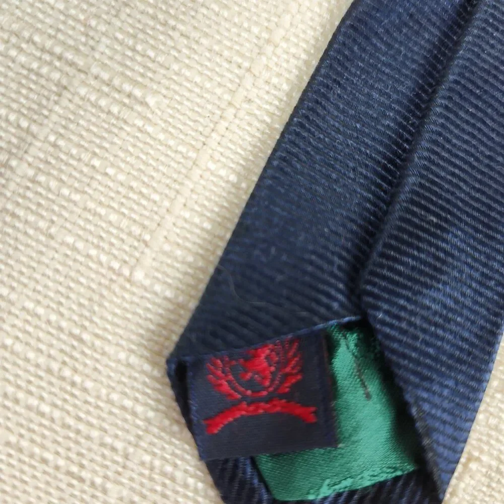 Vintage Tommy Hilfiger 100% Silk Necktie, Navy & Blue Diamond on Gold Background